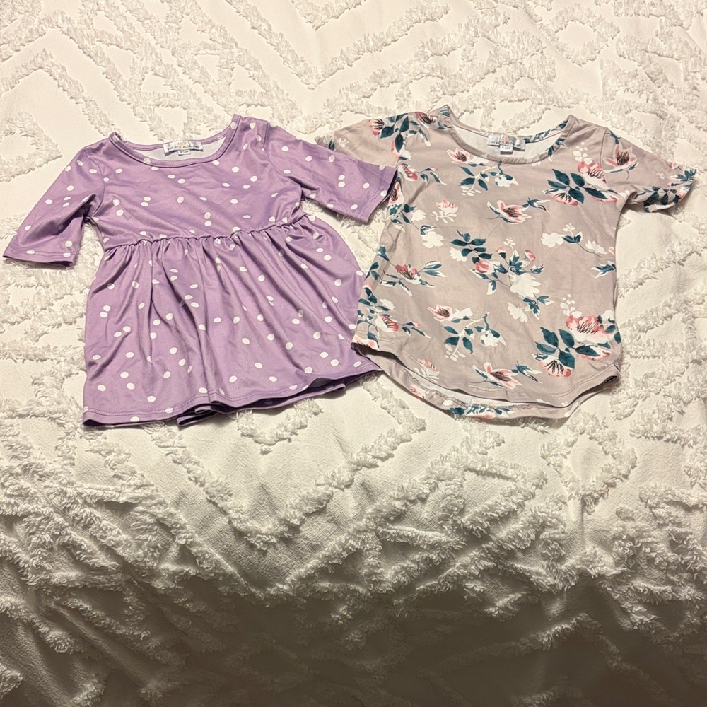 Bailey’s Blossoms Boutique Purple Polka Dot & Floral Dresses, 9-12 month, Twins